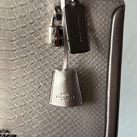 Coach Zoe Platinum Python Embossed Leather Tote/Satchel Bag w/Lock Detail - Picture 3 of 10